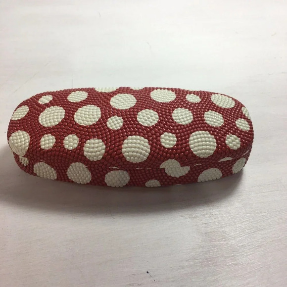 Hard Shell Eyeglass Case Polka Dot Textured Design Red/White W/Cleaning Cloth - Picture 2 of 7